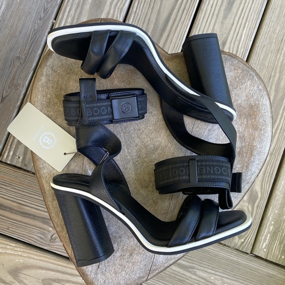 New! BOGNER Lima Ankle Strap Black Leather Heeled Sandals Women’s Size 9